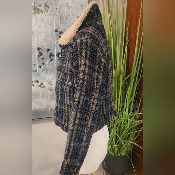 Sweet Rain Contemporary Plaid Tweed Sherpa Collared Jacket Women's Size L - Picture 6 of 14